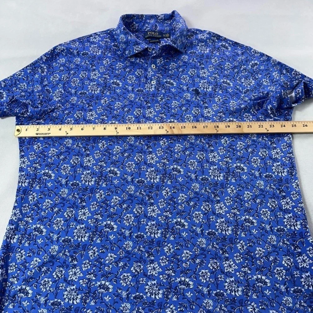 Polo Ralph Lauren Floral Polo Shirt Men XL Blue‎ Custom Slim Fit All Over Print
